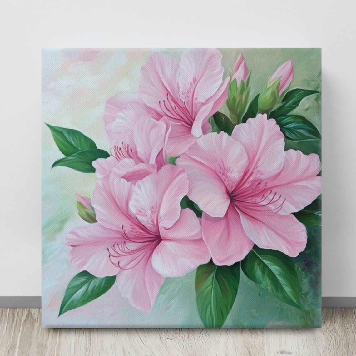 Pink Azalea Blossoms Cluster Watercolor Painting Wall Art Poster