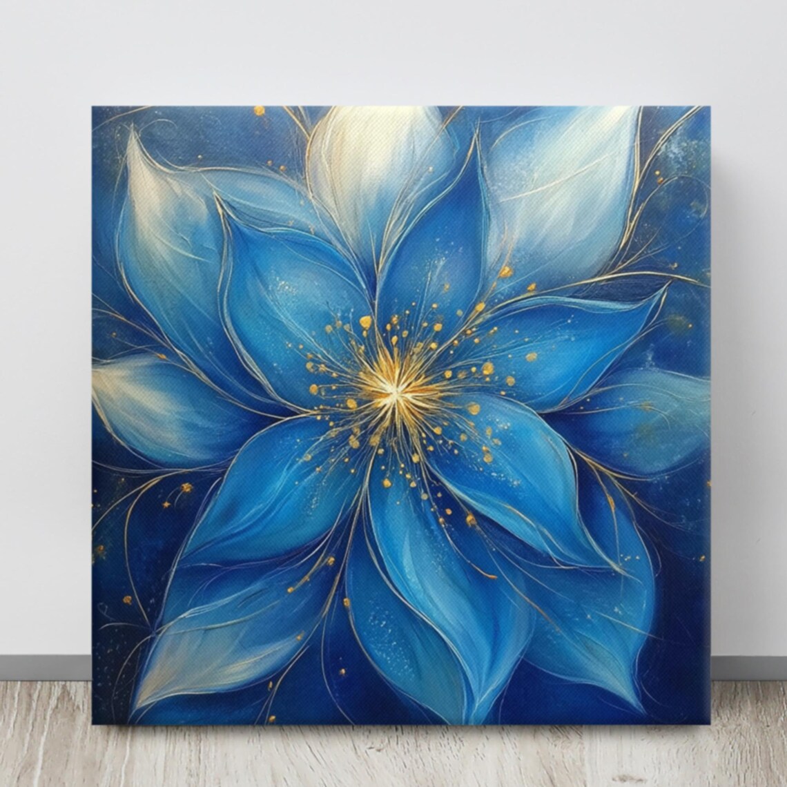 Blue Star Fantasy Flower Golden Center Cosmic Stardust Magical Poster