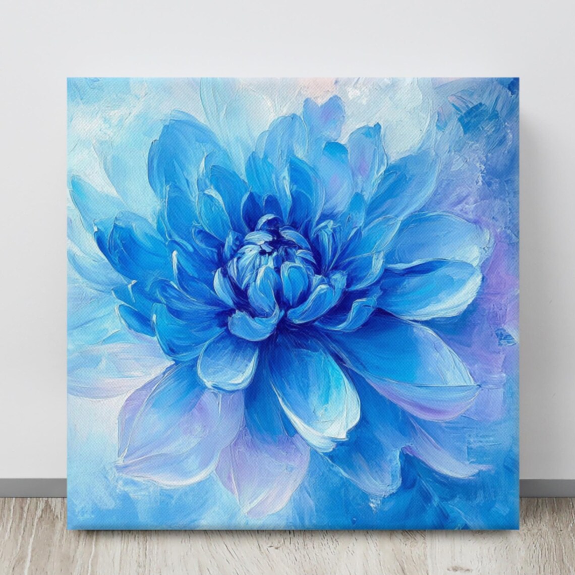 Vivid Blue Dahlia Icy Blue Background Bold Floral Art Poster