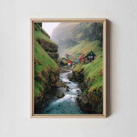 Nordic Village Canyon River Art Print Rustic Cabin Decor