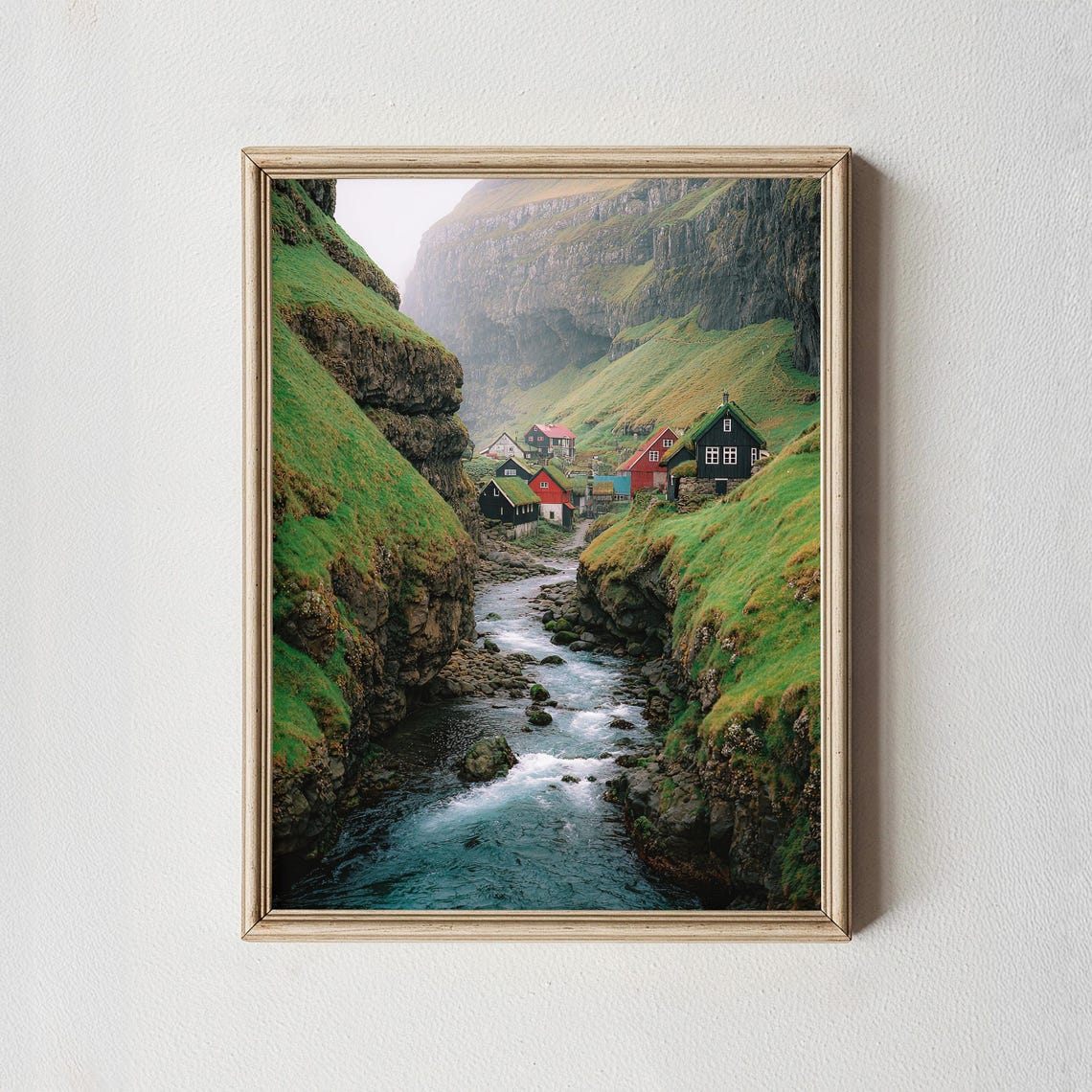 Nordic Village Canyon River Art Print Rustic Cabin Decor