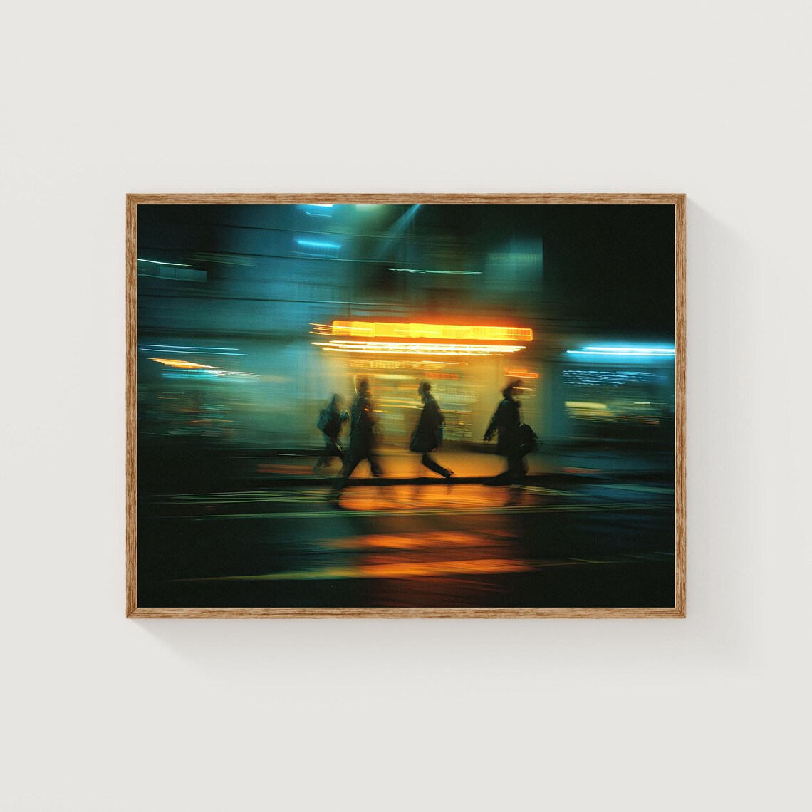 Night Commuters Neon Street Motion Blur Urban 35mm Film Poster