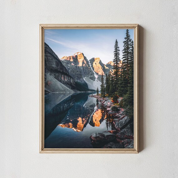 Golden Sunrise Mountain Lake Peak Reflection Nature Photo Poster