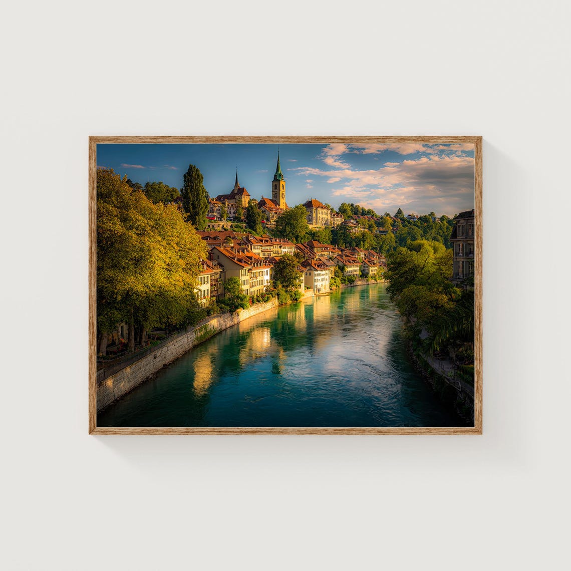 Bern Old Town Aare River Sunset Church Tower Switzerland Poster