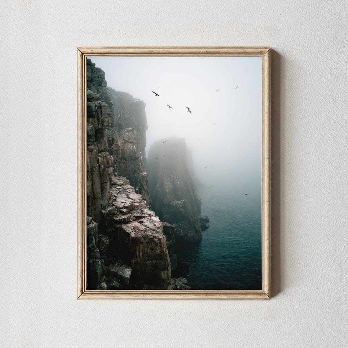 Misty Sea Cliffs Birds Moody Dramatic Coastal Photography Wall Art