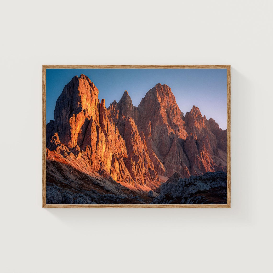 Dolomites Sunset Golden Light on Craggy Peaks Mountain Photo Poster