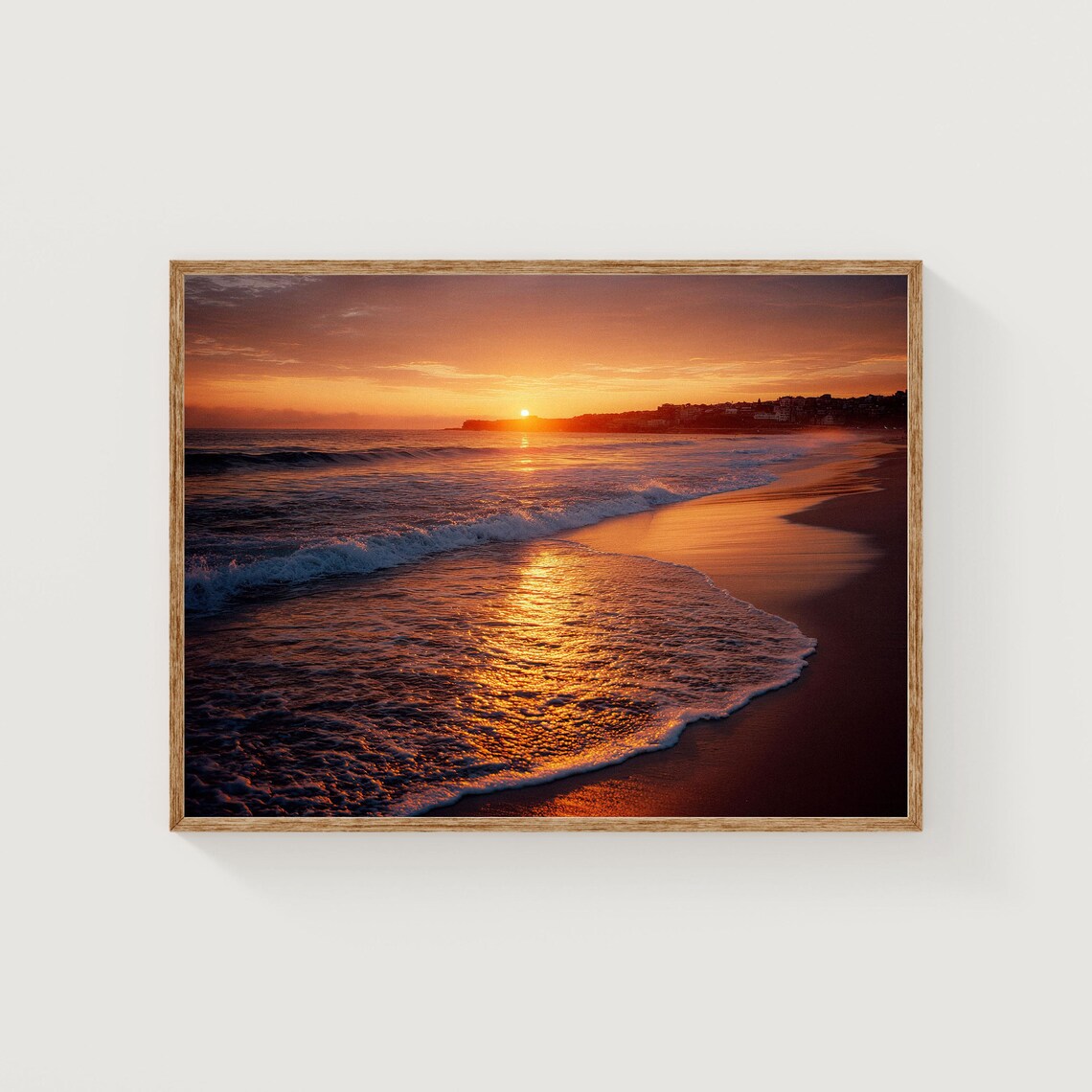 Bondi Beach Sunrise Golden Sun Over Ocean Waves Australia Photography Poster