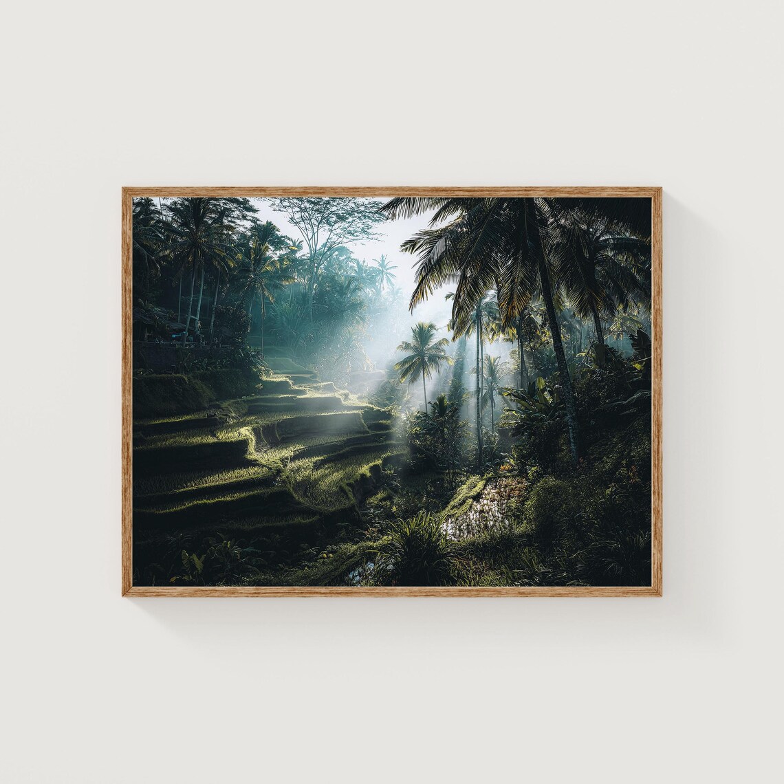 Tropical Misty Bali Rice Terraces Jungle Palm Trees Photo Wall Art