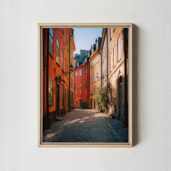 European Cobblestone Street Photography Rustic Architecture Print