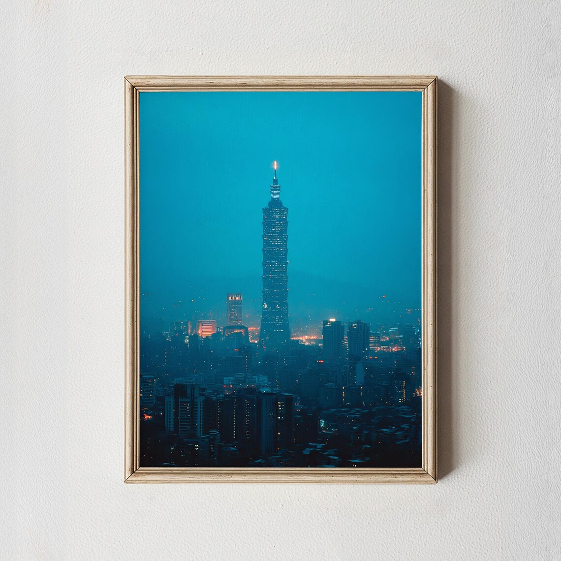 Taipei 101 Tower Night Blue Hour Cityscape Skyline Photo Poster