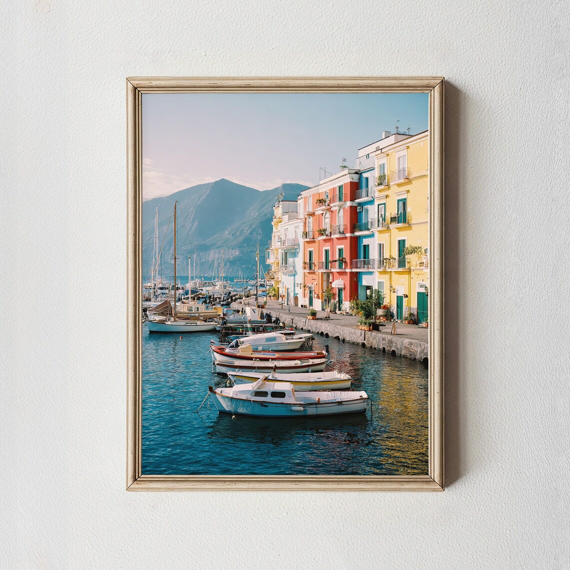Positano Italy Colorful Harbor Boats Coastal Town Travel Poster