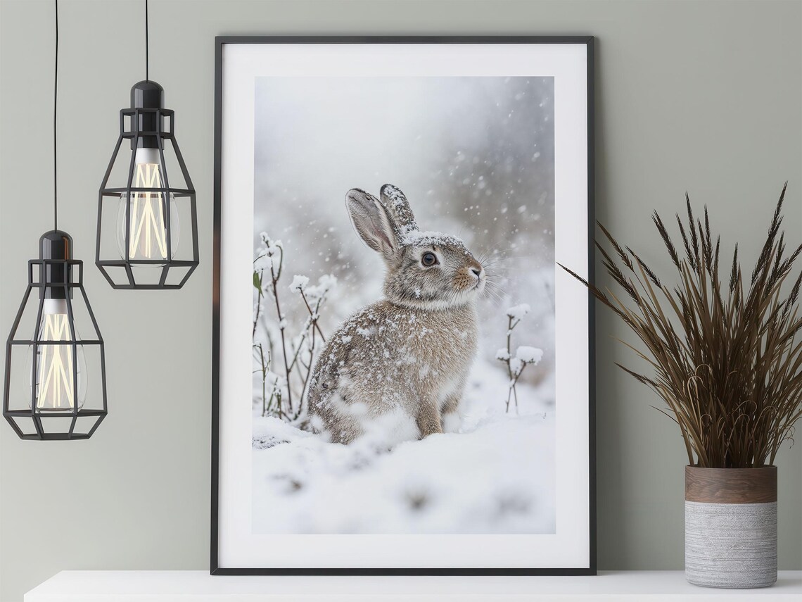 Rabbit In Winter Poster, Winter Nature Photography - Image 3