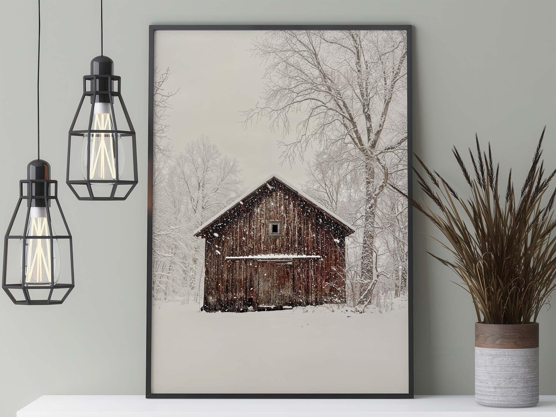 Cabin In The Snow Poster, Winter Forest Scene - Image 3