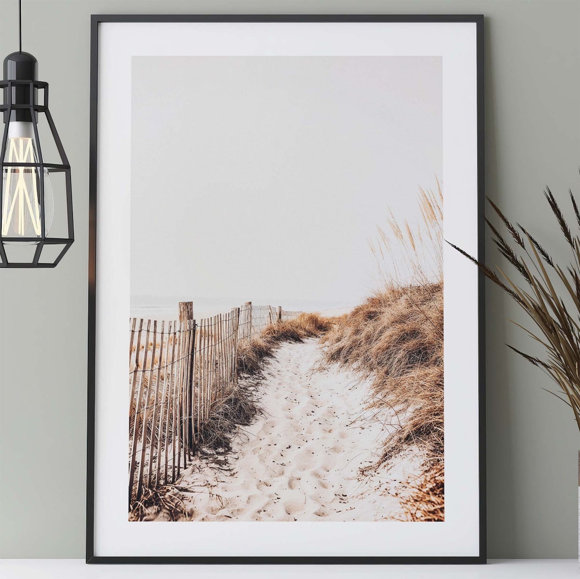 Beach Dunes Path Poster Sandy Trail Wooden Fence Sea Grass Art