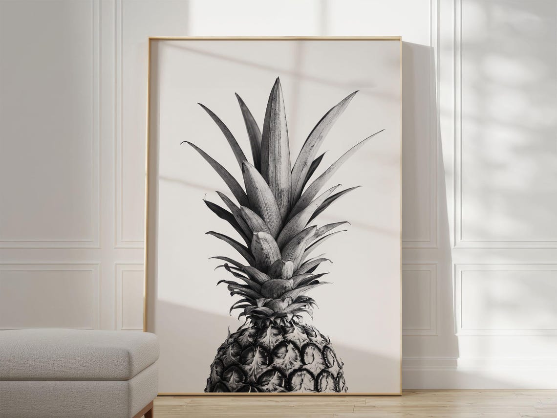 Black and White Pineapple Botanical Photography Modern Art Print
