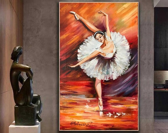 Ballerina White Tutu Fiery Orange Oil Painting Dance Wall Art Poster