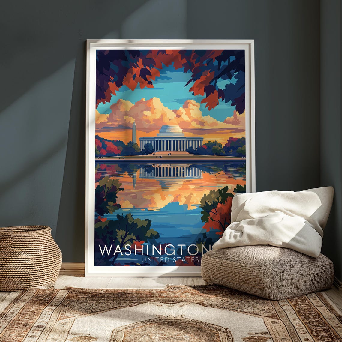 Washington DC Jefferson Memorial Autumn Reflection Travel Poster