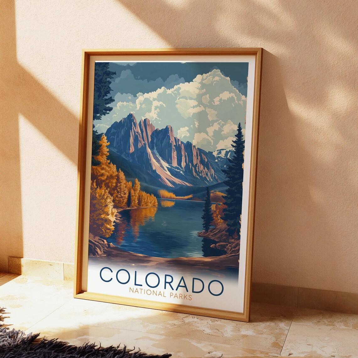 Colorado National Parks Golden Aspen Fall Lake Travel Poster