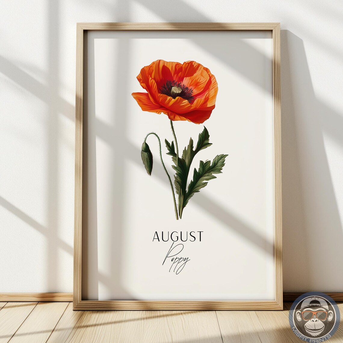 Poppy Art Print August Birth Flower Vintage Botanical Illustration
