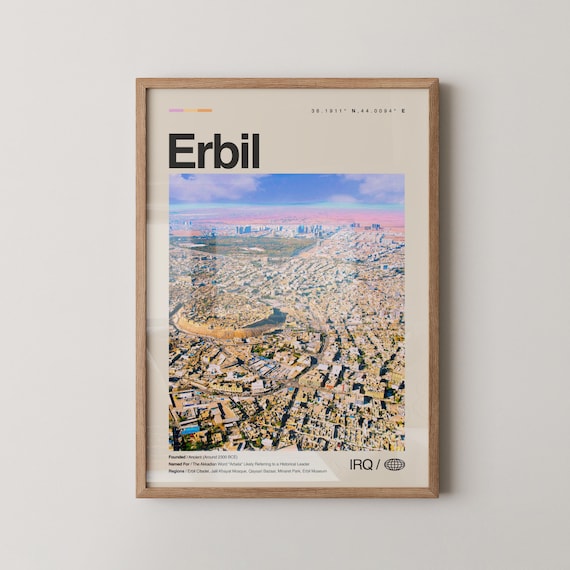 Erbil Iraq Ancient Citadel City Aerial Photo Coordinates Poster