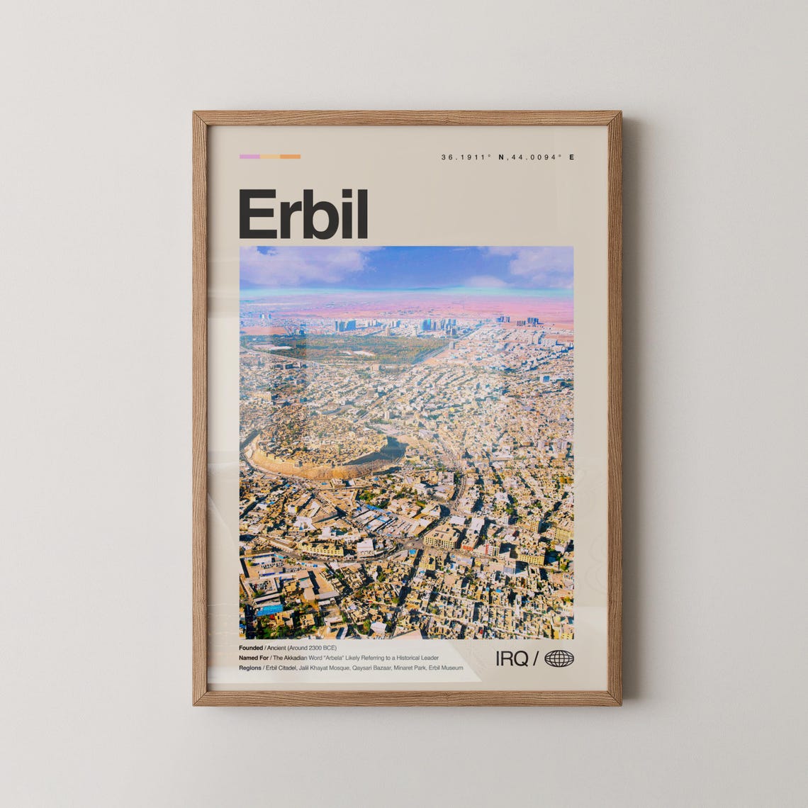 Erbil Iraq Ancient Citadel City Aerial Photo Coordinates Poster