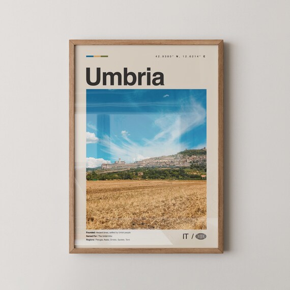 Umbria Print Black And White Wall Art Poster Photo Dcor Map Italy