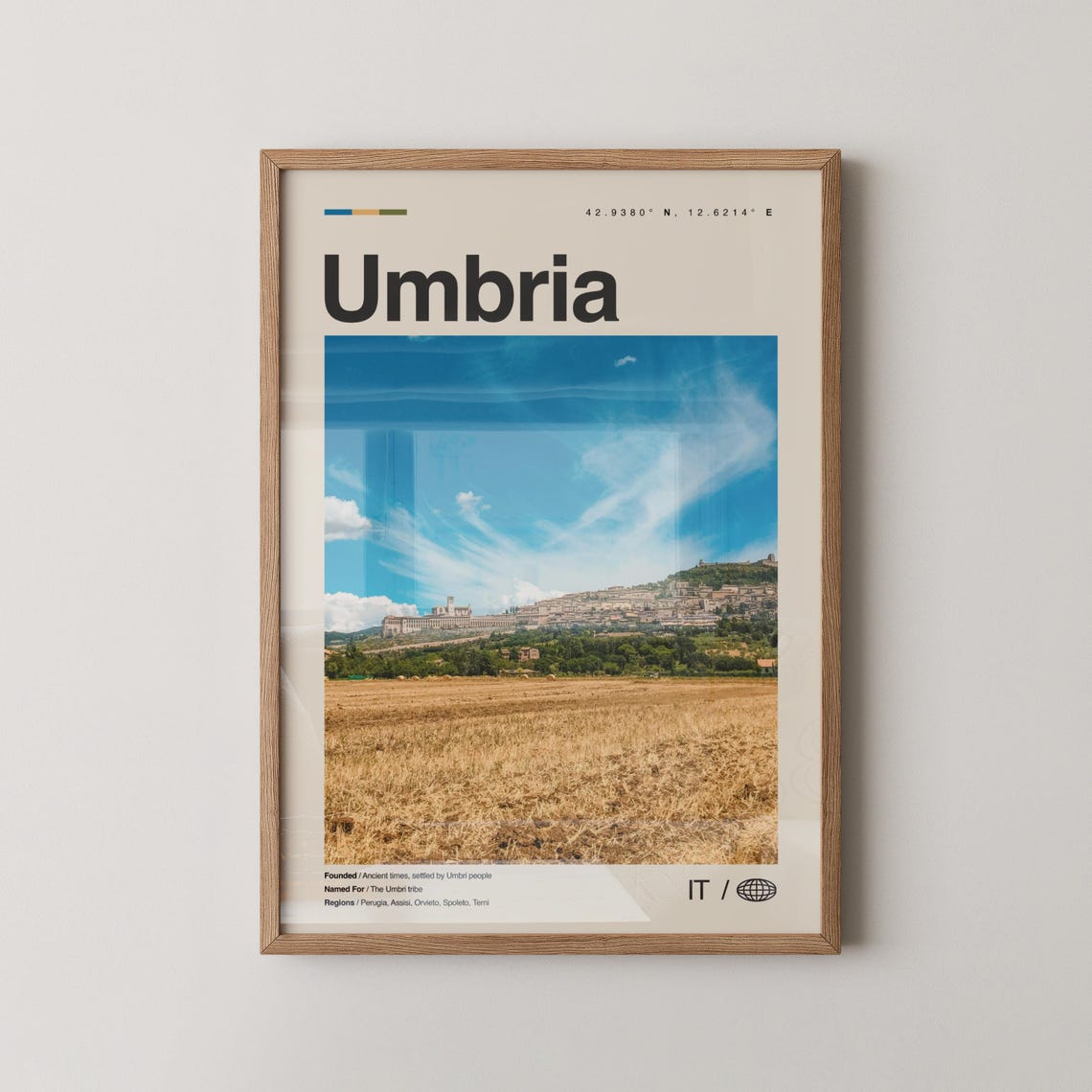 Umbria Italy Hill Town Photo Poster Golden Fields Travel Art