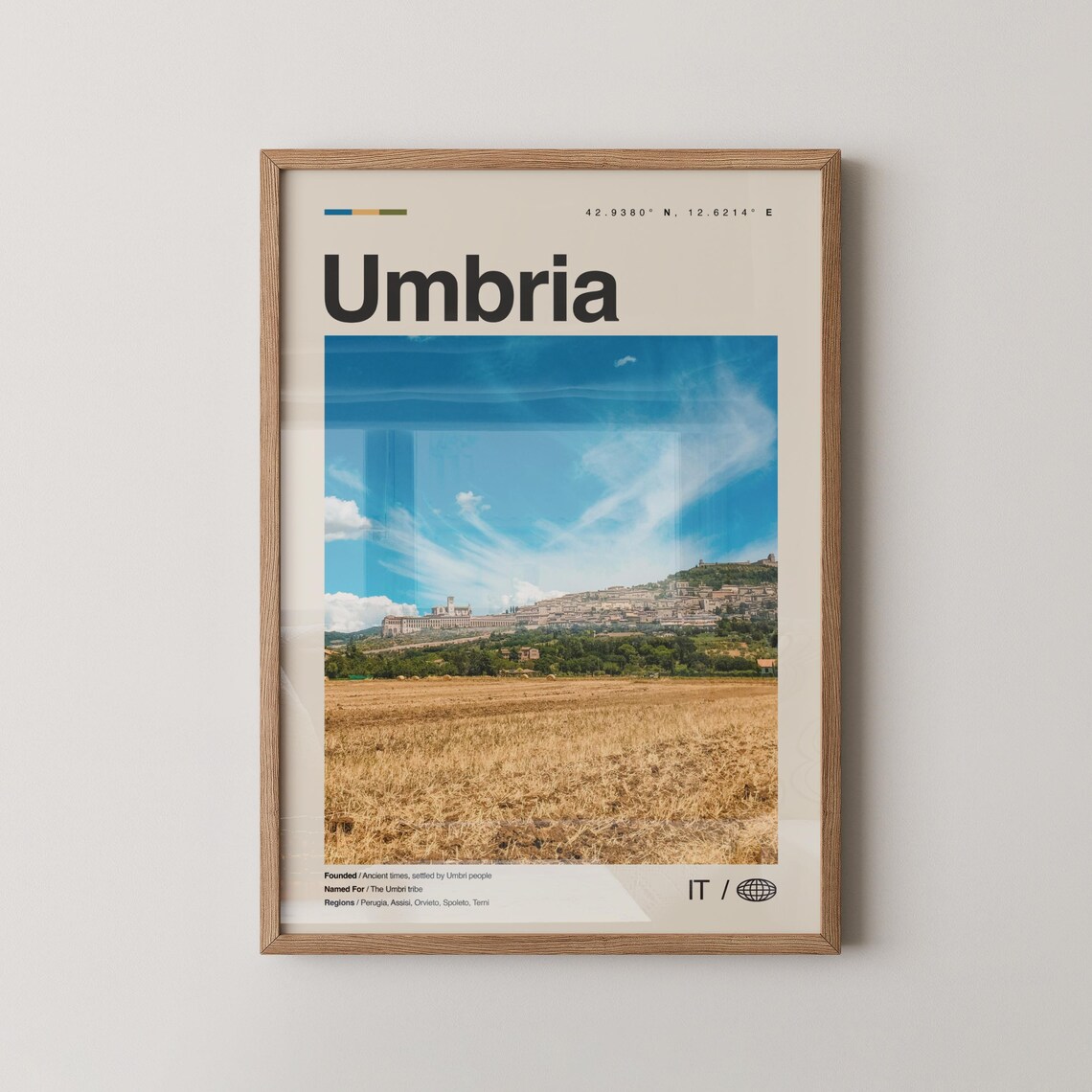 Umbria Print Black And White Wall Art Poster Photo Dcor Map Italy