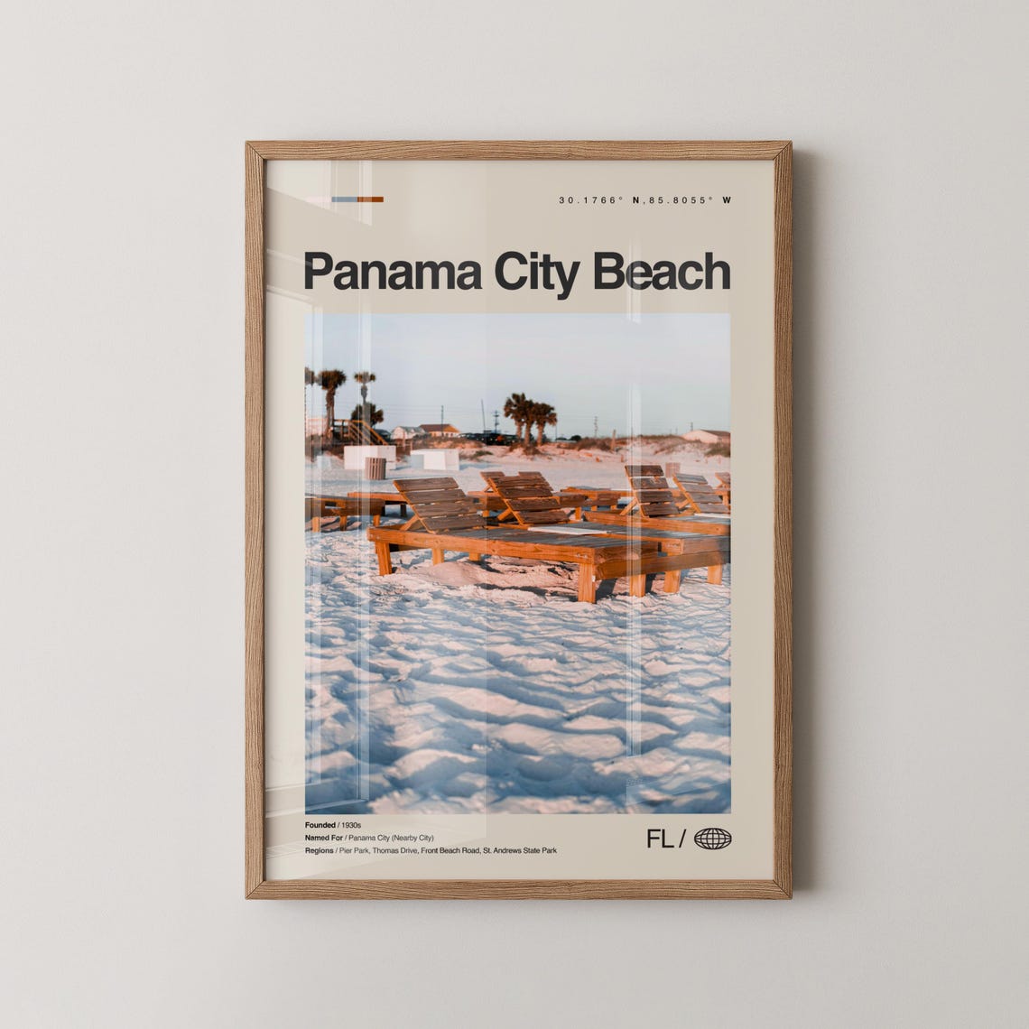 Panama City Beach Florida White Sand Loungers Travel Art Poster