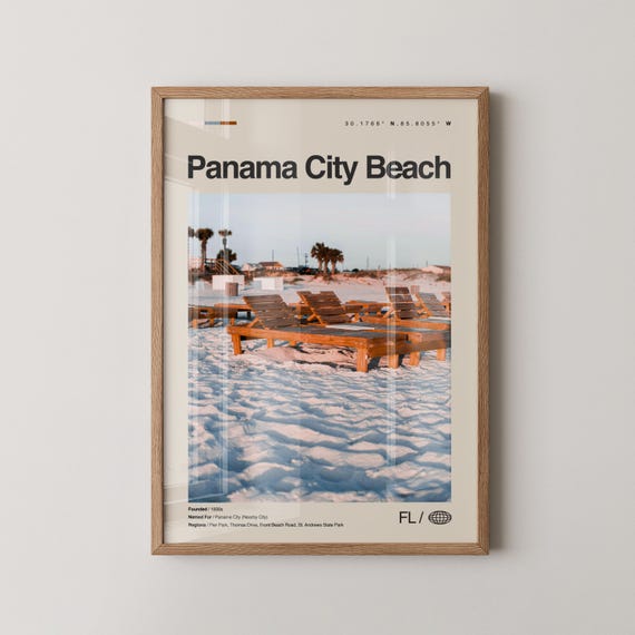 Panama City Beach Florida White Sand Loungers Travel Art Poster