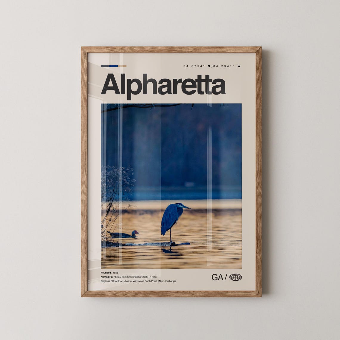 Alpharetta Georgia Sunset Heron Lake Minimalist Coordinates Poster