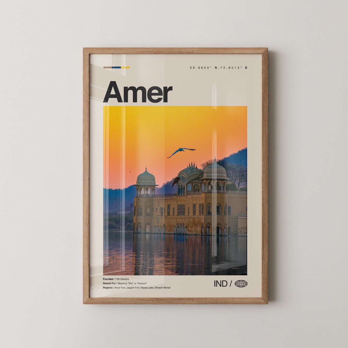 Amer India Sunset Travel Poster Featuring the Jal Mahal Water Palace