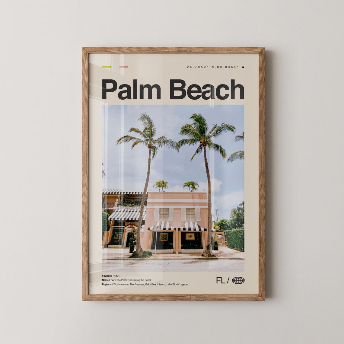 Palm Beach Florida Worth Avenue Palms Minimalist Travel Poster