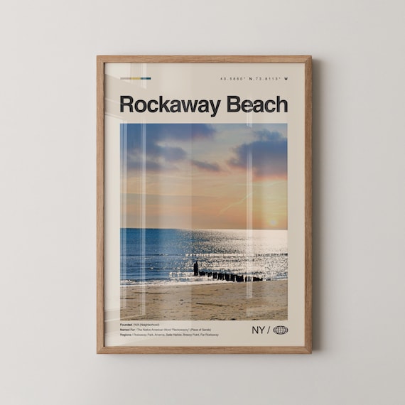 Rockaway Beach New York Travel Poster Sunset Ocean Boardwalk Surf Photo