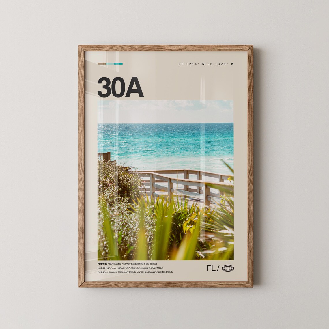 Sunny Highway 30A Florida Turquoise Beach Boardwalk Travel Poster