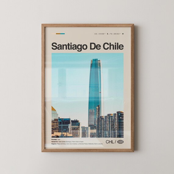Santiago De Chile City Travel Poster Photo Collage With Coordinates