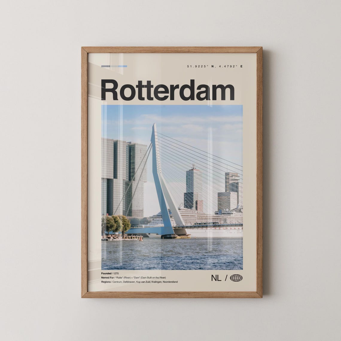Rotterdam Netherlands Erasmus Bridge Harbor View Photo Poster