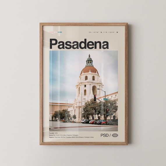 Pasadena City Hall Dome Landmark California Travel Souvenir Poster