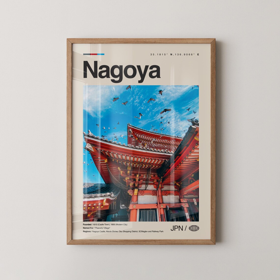 Nagoya Japan Red Atsuta Shrine Birds Vintage Photo Travel Poster