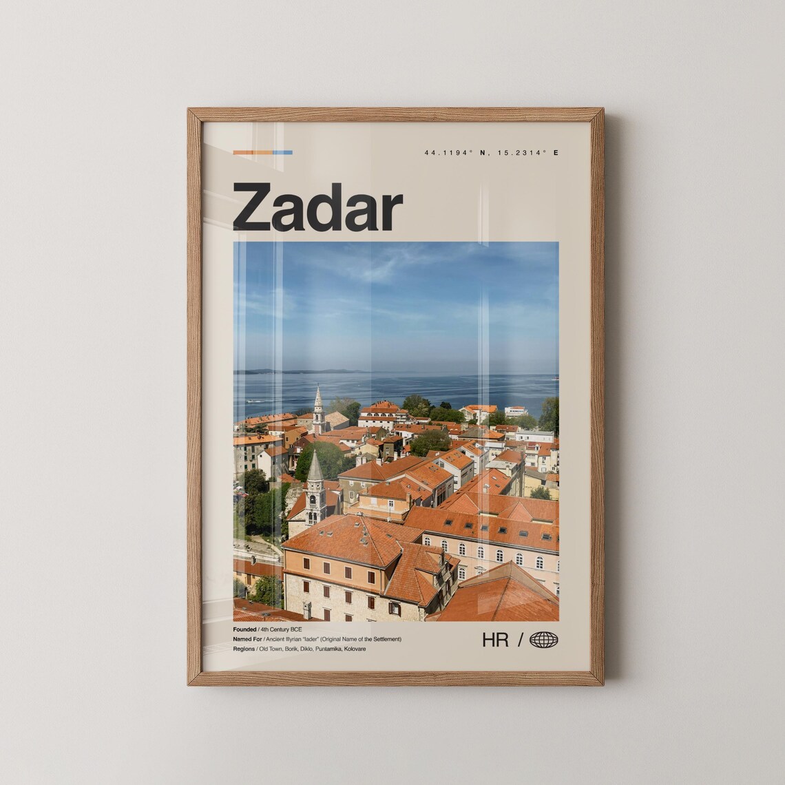Zadar Croatia Travel Poster Old Town Red Roofs Seaside Wall Decor