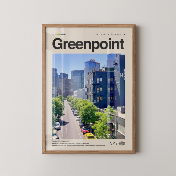 Greenpoint Brooklyn Neighborhood Travel Poster with Street Photo