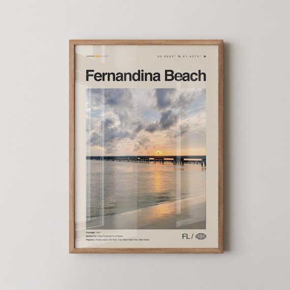 Fernandina Beach Florida Sunset Pier Minimalist Travel Poster