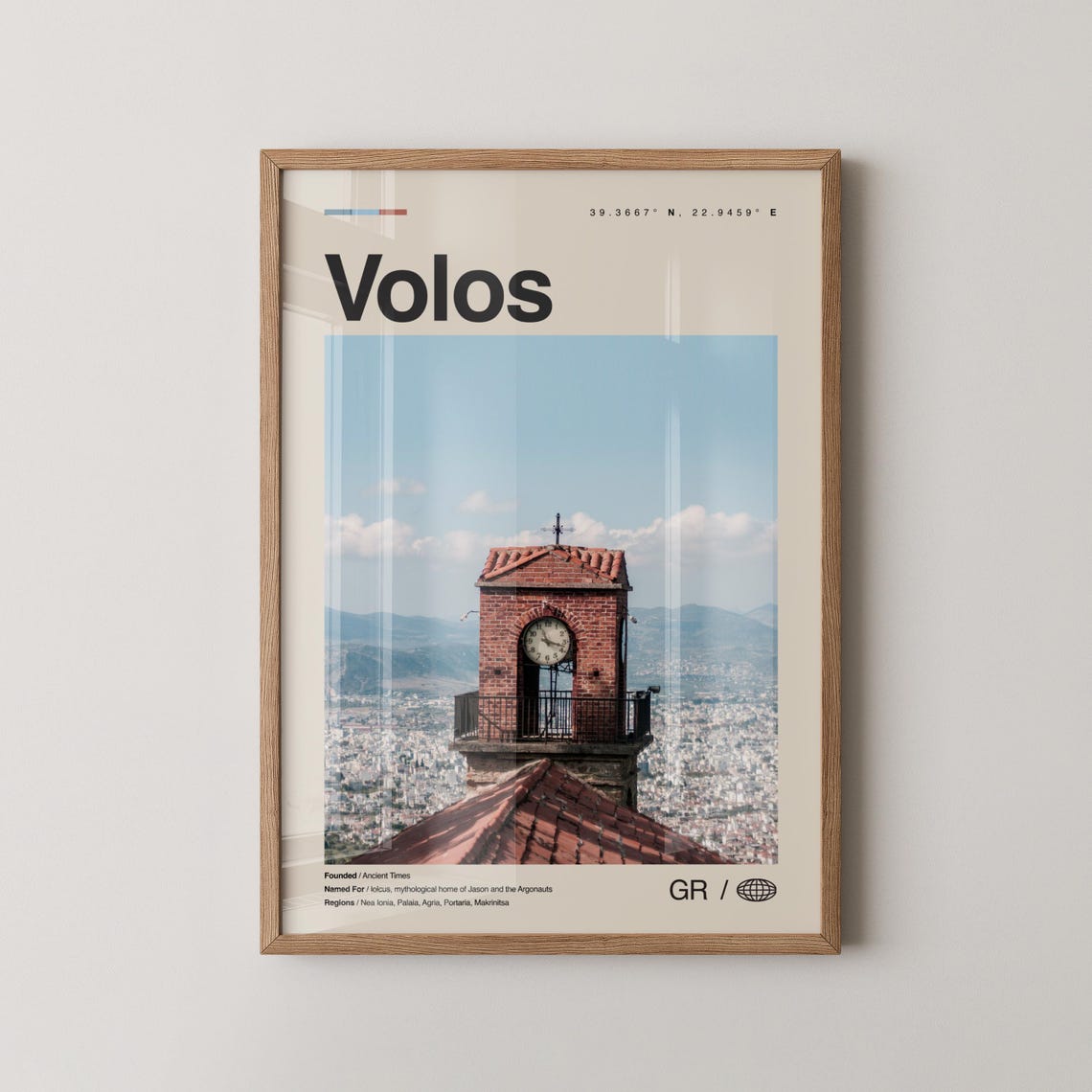 Volos Greece Clock Tower Red Tile City View Photo Travel Poster