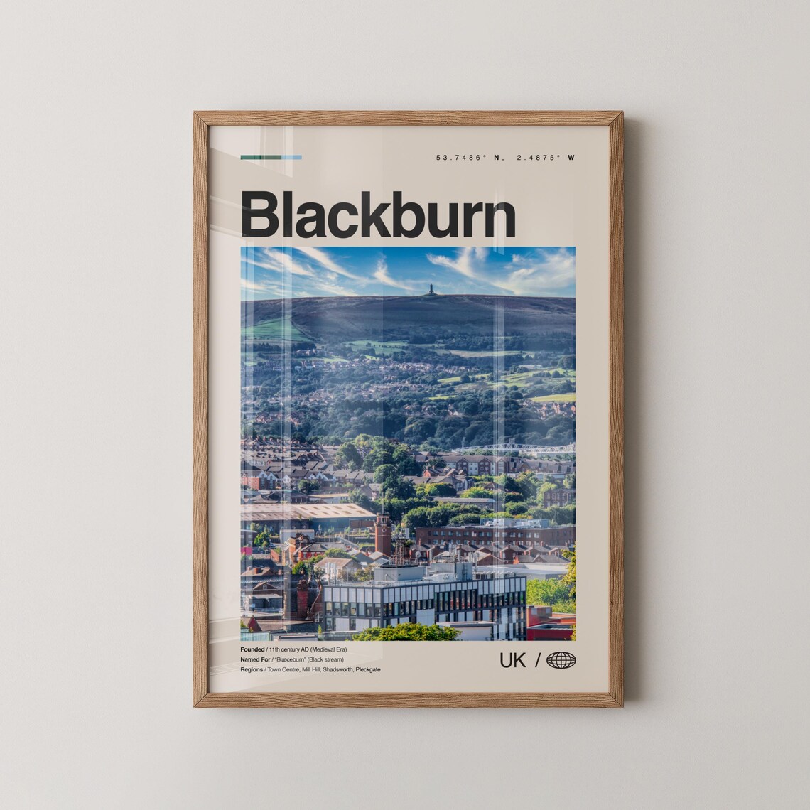Blackburn England Moorland Town View Minimalist UK Travel Poster