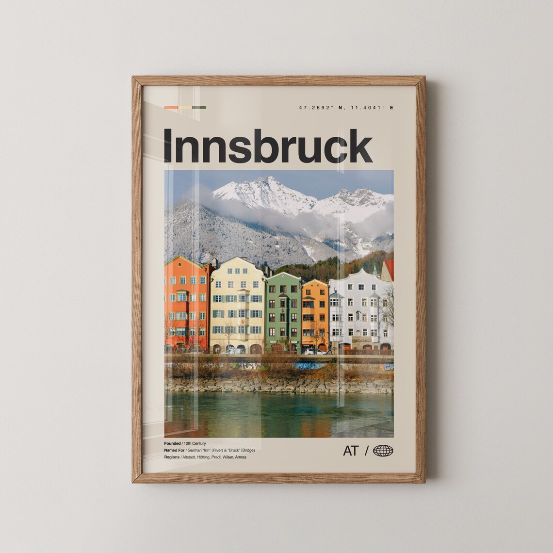 Innsbruck Austria Riverside Houses Alps Mountain Photo Travel Poster