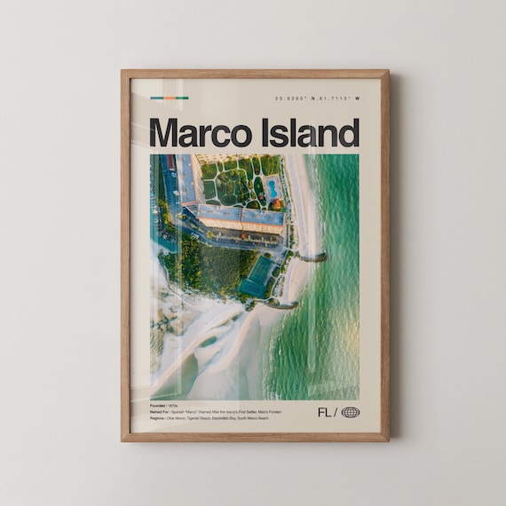 Marco Island Florida Aerial Gulf Beach Resort Photo Travel Poster