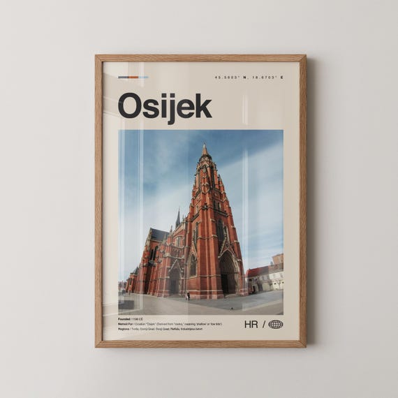 Osijek Print Wall Art Poster Photo Dcor Map Croatia