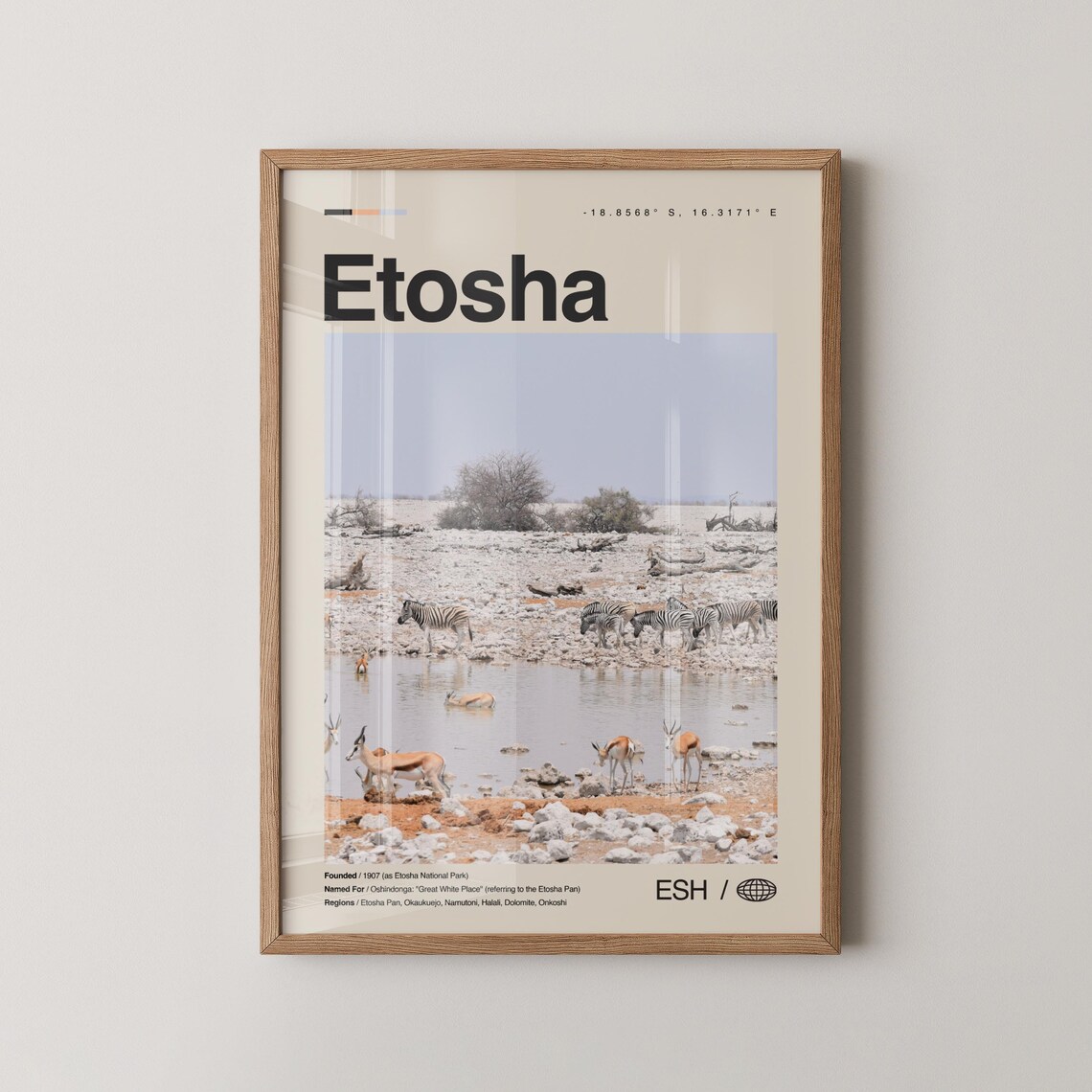 Etosha Namibia Zebras At Waterhole Safari Photo Travel Poster