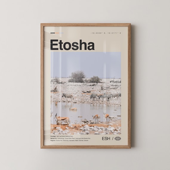 Etosha Namibia Zebras At Waterhole Safari Photo Travel Poster