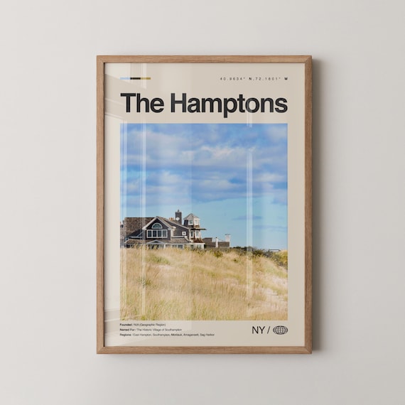 The Hamptons New York Beach House Coastal Minimalist Travel Poster